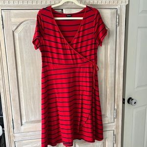 Torrid Size 1 Red and Navy Striped Wrap Dress